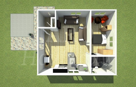 Mantelzorgwoning voorzien van woonkamer, keuken en badkamer