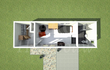 Mantelzorwoning welke voorzien is van een badkamer, woonkamer en een beperkte keuken